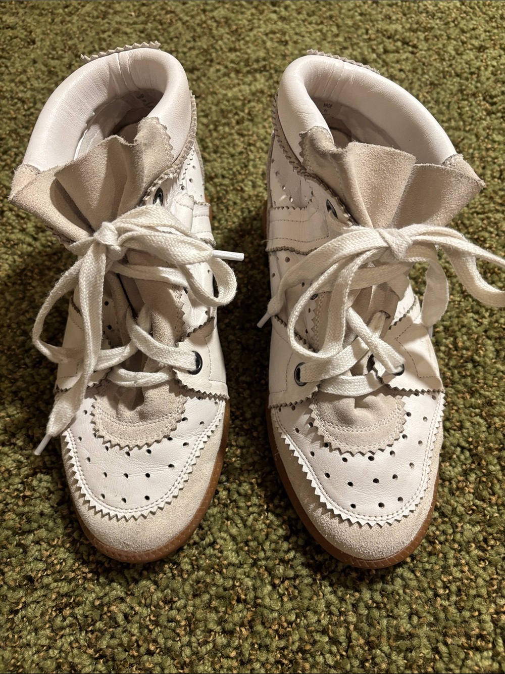 Isabel Marant White and Cream Lace-Up Wedge Sneakers